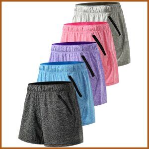 Polyester Blend Athletic Shorts with Zipper Pockets for Workout & Lounge